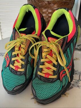 Saucony Women’s Teal, Neon Yellow & Coral Athletic Sneaker Shoes